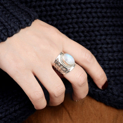 Olivenorma Large Moonstone Filigree Ring