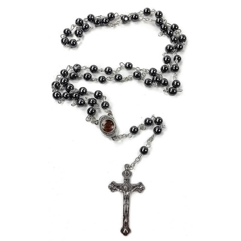 Olivenorma Cross Black Onyx & Red Agate Rosary Necklace