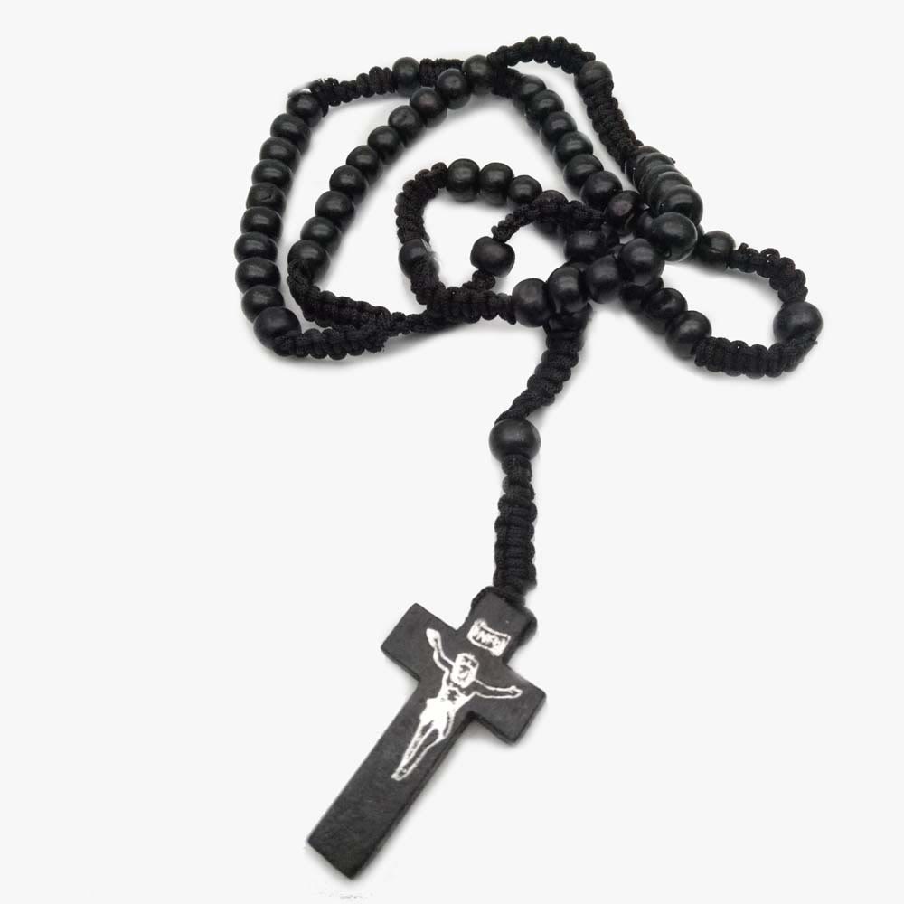 Olivenorma Cross Wooden Mala Bead Rosary Necklace