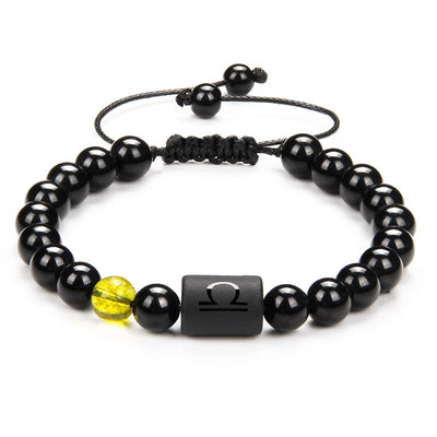 Olivenorma Natural Black Onyx Zodiac Men Woven Bracelet