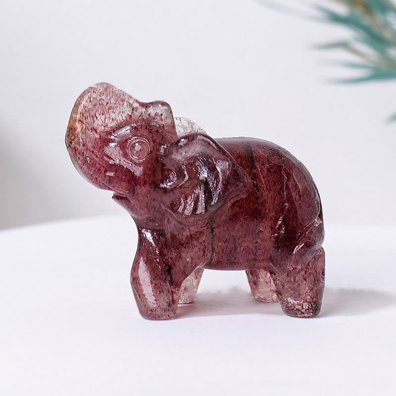 Olivenorma Natural Crystal Elephant Carving Ornament Gemstone Decoration - Strawberry Quartz - image 37
