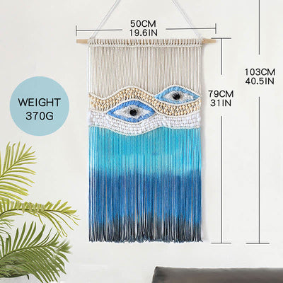 Olivenorma Weave Blue Evil Eye Dyed Tapestry Wall Decor