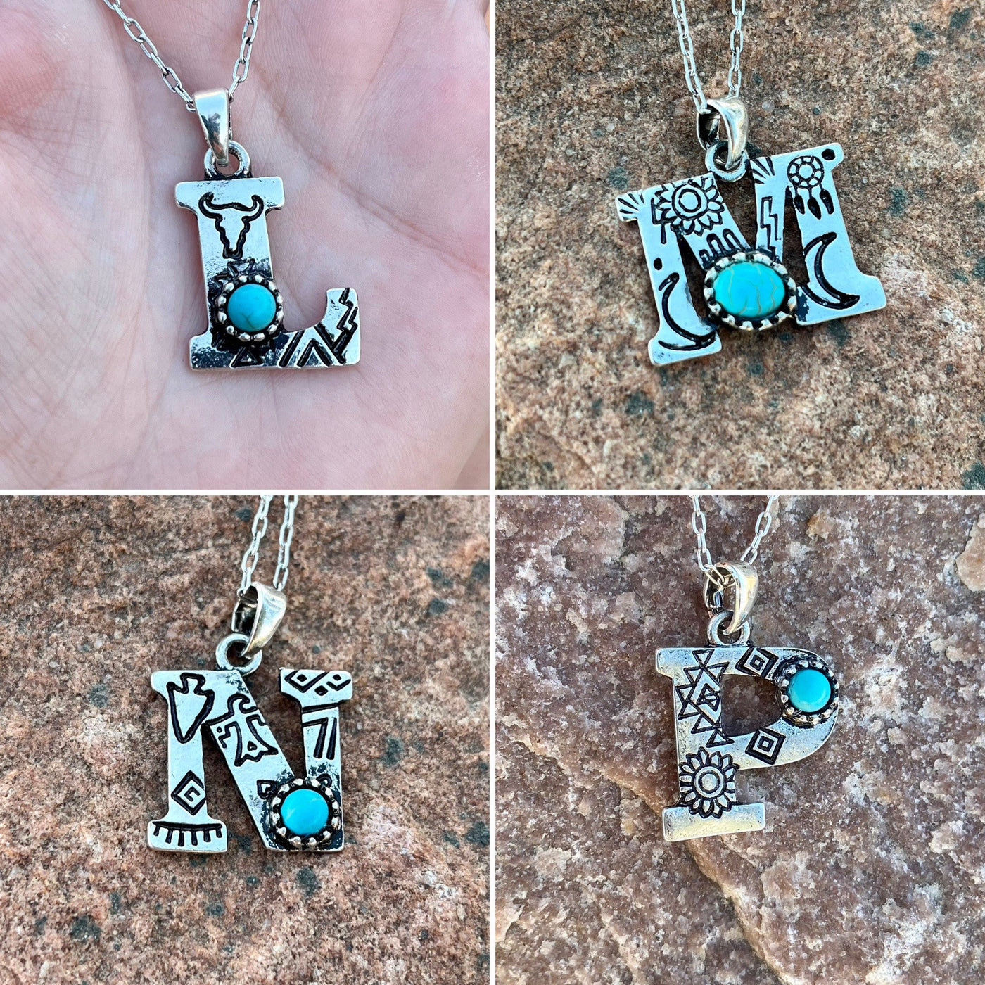 Olivenorma Natural Turquoise Stamped Initial Necklace