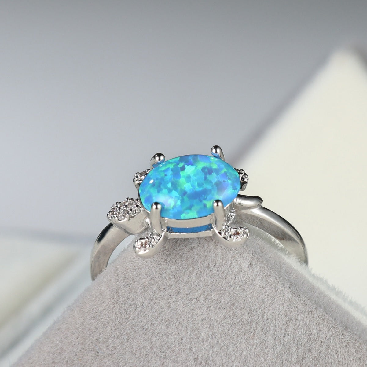 Olivenorma Cute Sea Turtle Blue Opal Ring