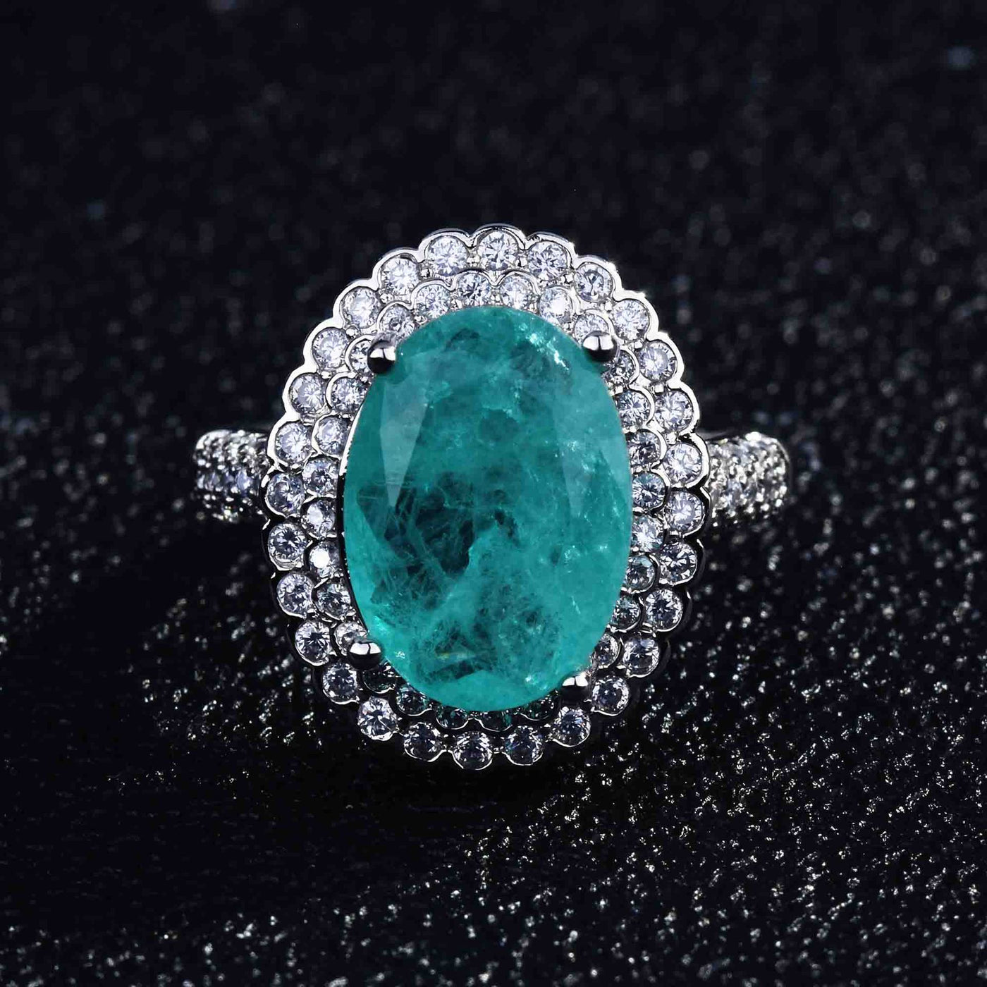 Olivenorma Various Paraiba Tourmaline Simulated Diamond Adjustable Ring