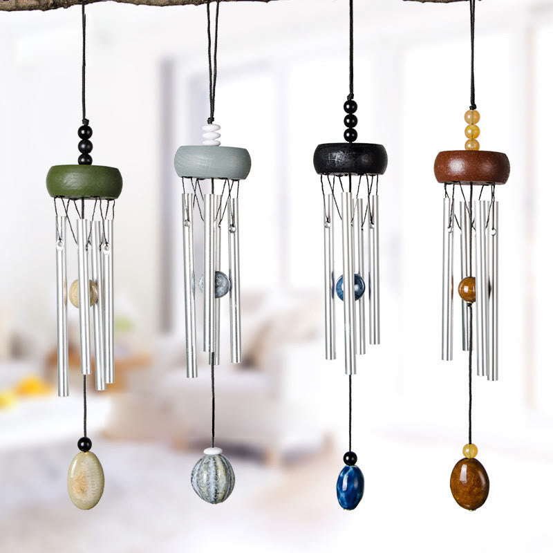 Olivenorma Solid Wood Aluminum Rod Natural Stone Wind Chime