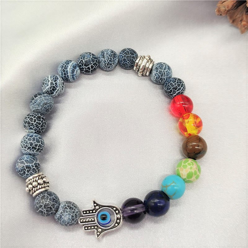 Olivenorma Colorful Chakra Evil Eye Hamsa Beaded Bracelet