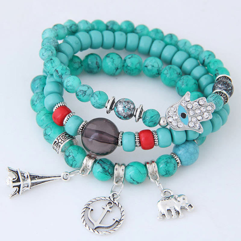 Olivenorma Elephant Tower Evil Eye Hamsa Bracelet Set