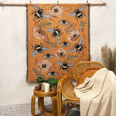 Olivenorma Orange Eye Moth Flowers Tassels Woven Blanket