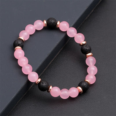 Olivenorma Lava Stone Rose Pink Quartz Beaded Bracelet