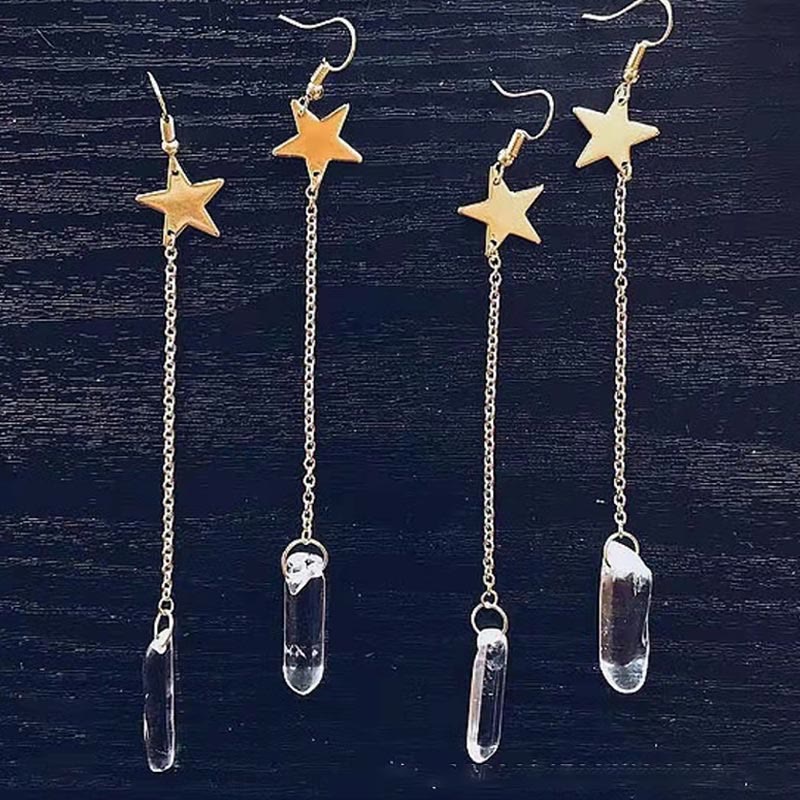 Olivenorma Natural Crystal Moon Star Mushroom Accessory Earrings