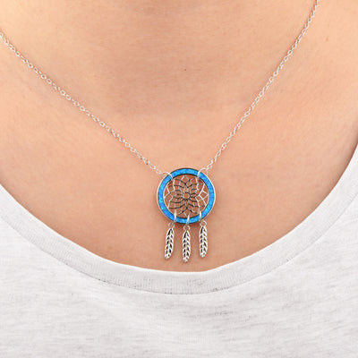 Olivenorma Blue Opal Dream Catcher Necklace