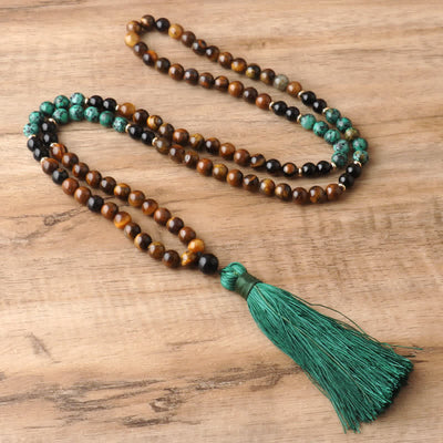 Olivenorma 108 Tiger Eye Mala Beads Tassel Bracelet Necklace