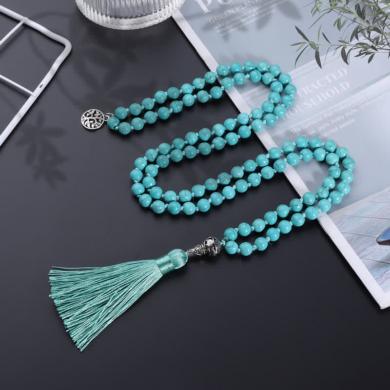 Olivenorma 108 Turquoise Mala Beads Tree Of Life Necklace