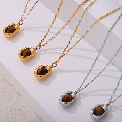 Olivenorma Natural Tiger Eye Irregular Titanium Steel Jewelry Set