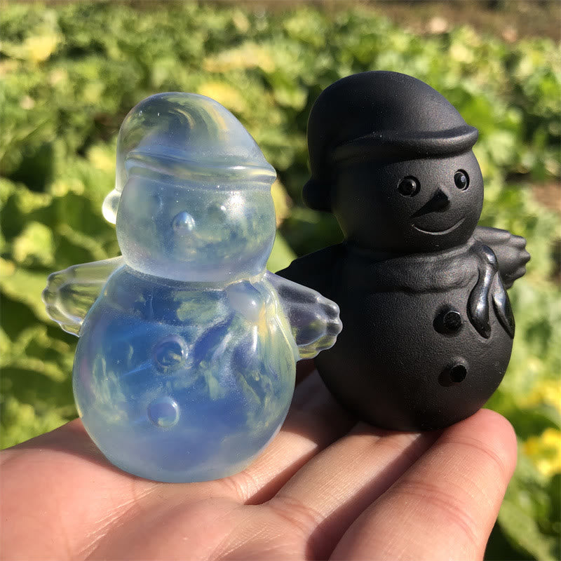 Olivenorma Opalite Obsidian Carved Snowman Christmas Gift Gemstone Decoration