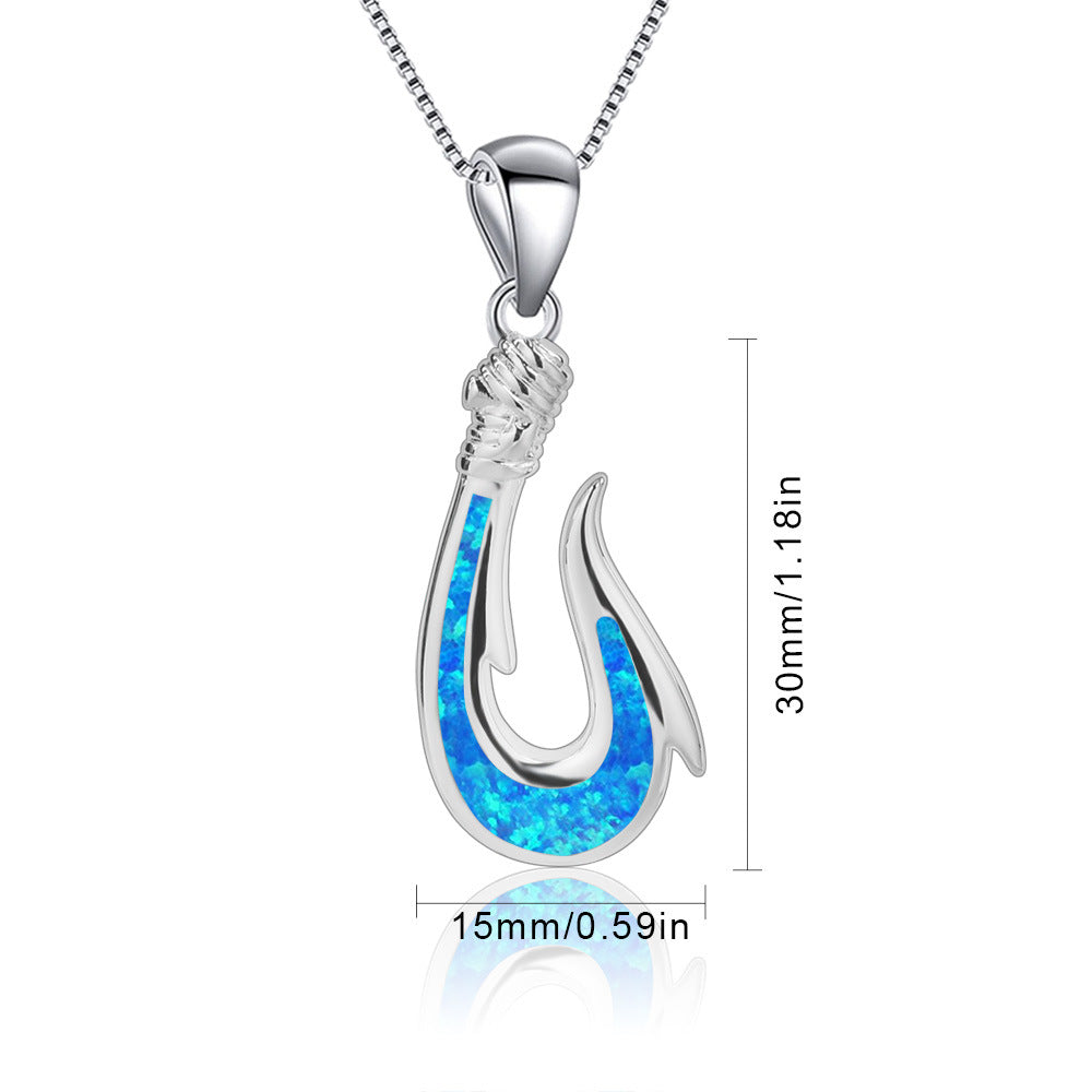 Olivenorma Blue Opal Fishhook Pendant Necklace