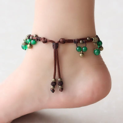 Olivenorma Red Agate Green Jade Woven Bead Anklet Bracelet