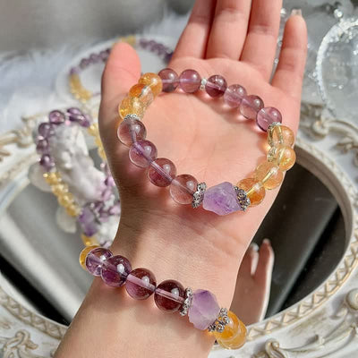 Olivenorma Natural Amethyst Citrine Irregular Pendant Beaded Bracelet