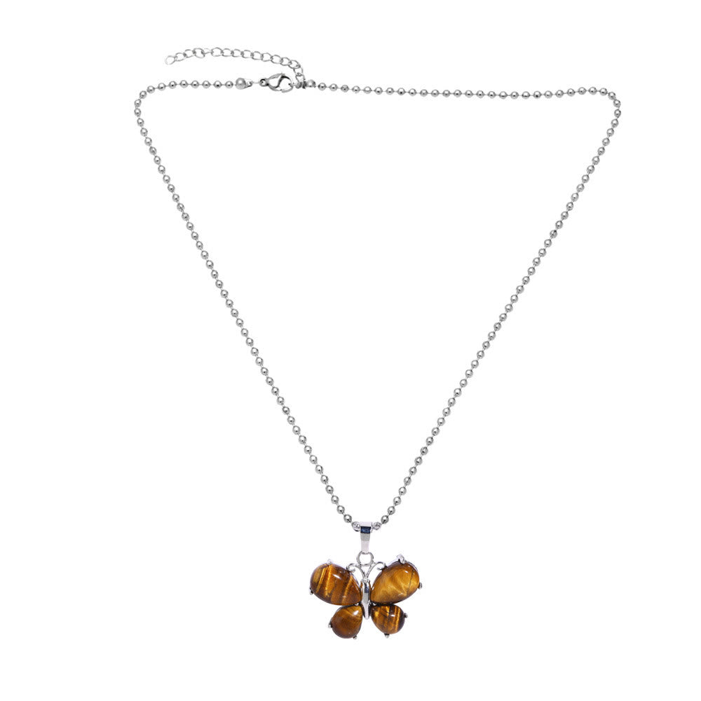 Olivenorma Tiger Eye Butterfly Kitten Angel Wings Pendant Necklace