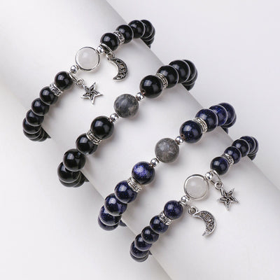 Olivenorma Blue Sandstone Obsidian 6mm Beaded Star and Moon Bracelet