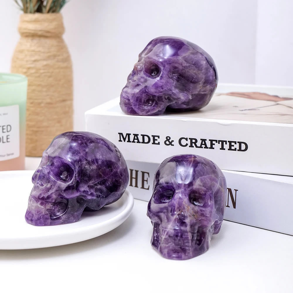 Olivenorma 3inch Amethyst Skull Statue Healing Gemstone Decoration