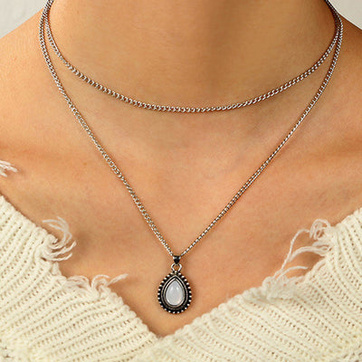 Olivenorma Drop Shape Moonstone Double Choker Necklace