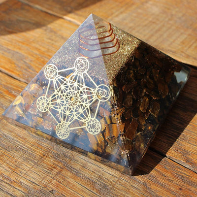 Olivenorma Clear Crystal Pillar With Tiger Eye Orgone Pyramid