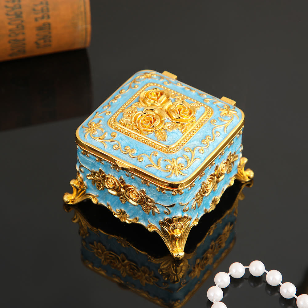 Olivenorma Exquisite Engraved Rose Metal Jewelry Box