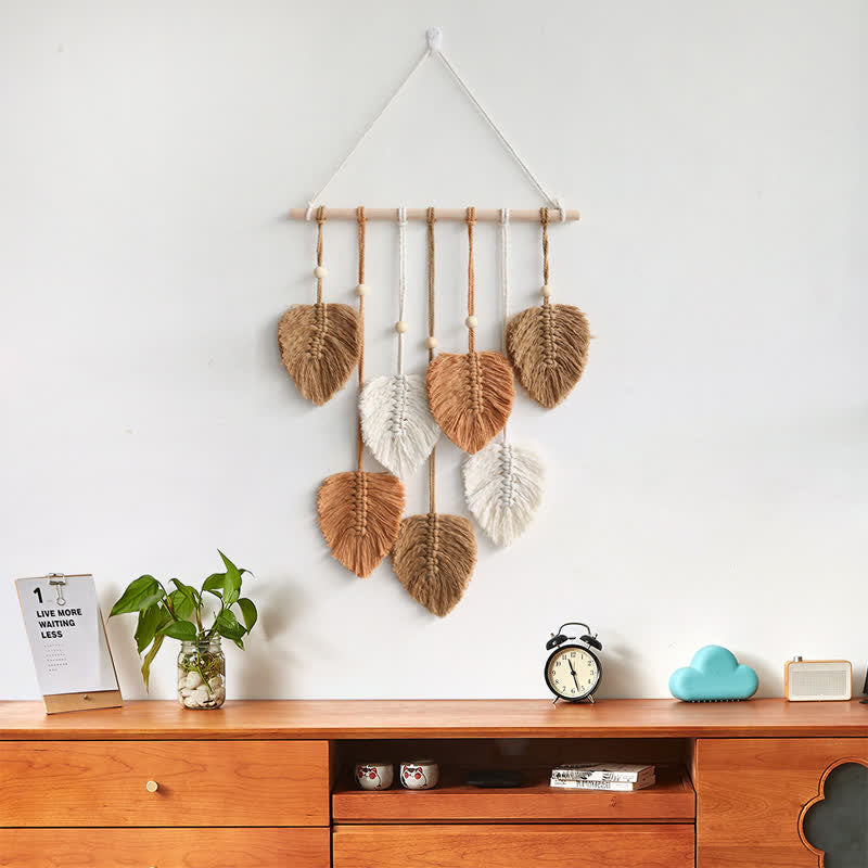 Olivenorma Handwoven Cotton Rope Leaf Tapestry Wall Decor