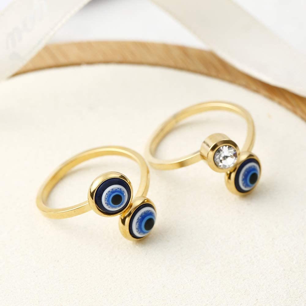 Olivenorma White Zircon Gold Plated Evil Eye Women Ring