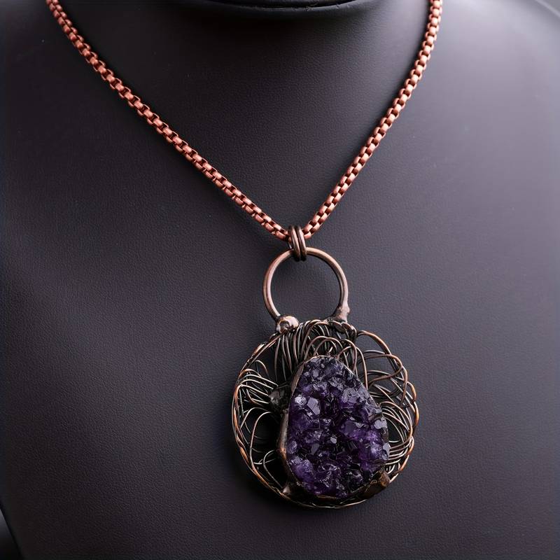 Olivenorma Wire Wound Inlaid Irregular Amethyst Gemstone Necklace