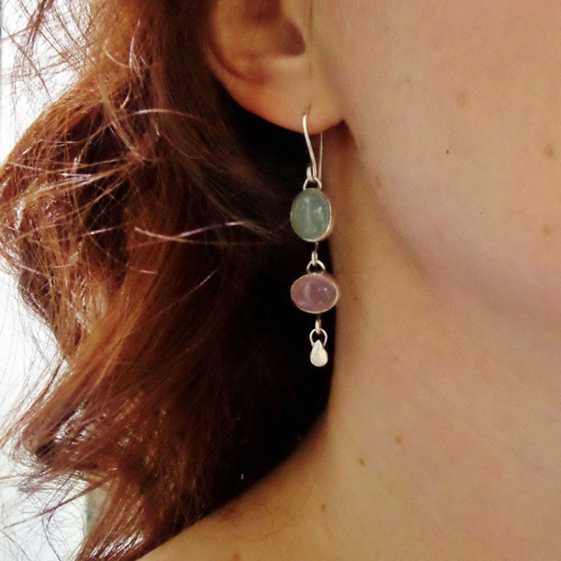 Olivenorma Pink And Green Cat's Eye Stone Witch Earrings