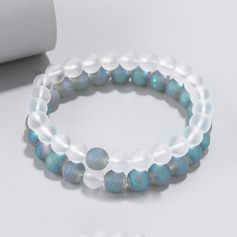 Olivenorma 2pcs Colored Blue White Mermaid Glass Bead Bracelet