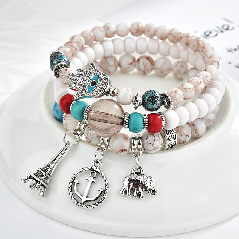 Olivenorma Elephant Tower Evil Eye Hamsa Bracelet Set