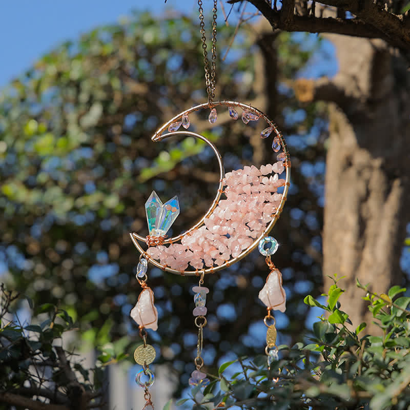 Olivenorma Rose Quartz Clear Crystal Moon Suncatcher Wind Chime