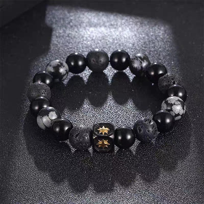 Olivenorma Lava Stone Snowflake Obsidian Eight-pointed Star Men Bracelet