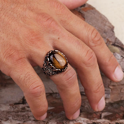 Olivenorma Men's Tiger Eye Gemstone Ring