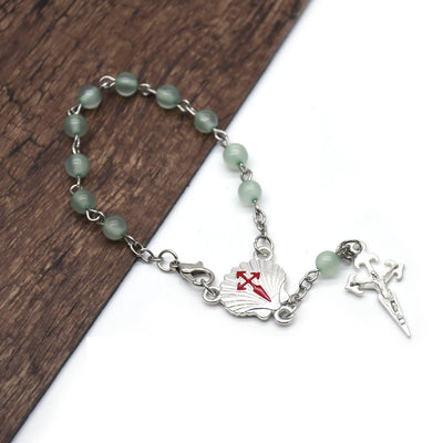 Olivenorma Green Aventurine Rosary Cross Prayer Beads Bracelet