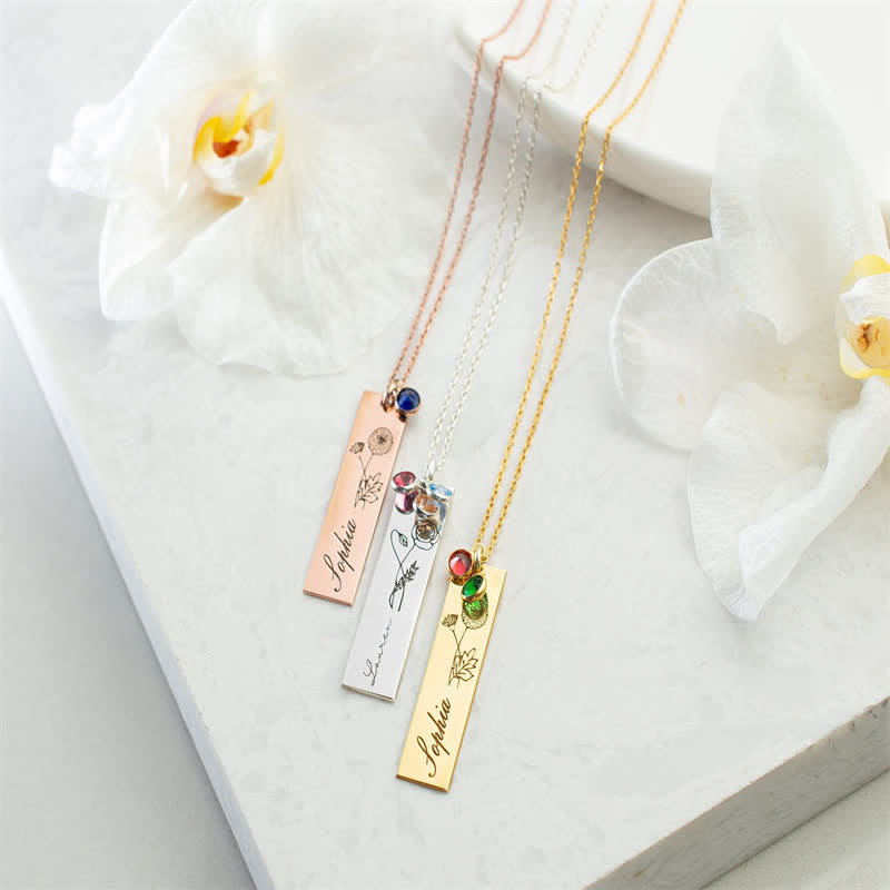 Olivenorma Personalized Birth Flower & Birthstone with Name Jewelry Necklace