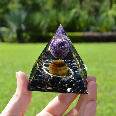 Olivenorma Amethyst Sphere With Obsidian Tiger Eye Orgone Pyramid