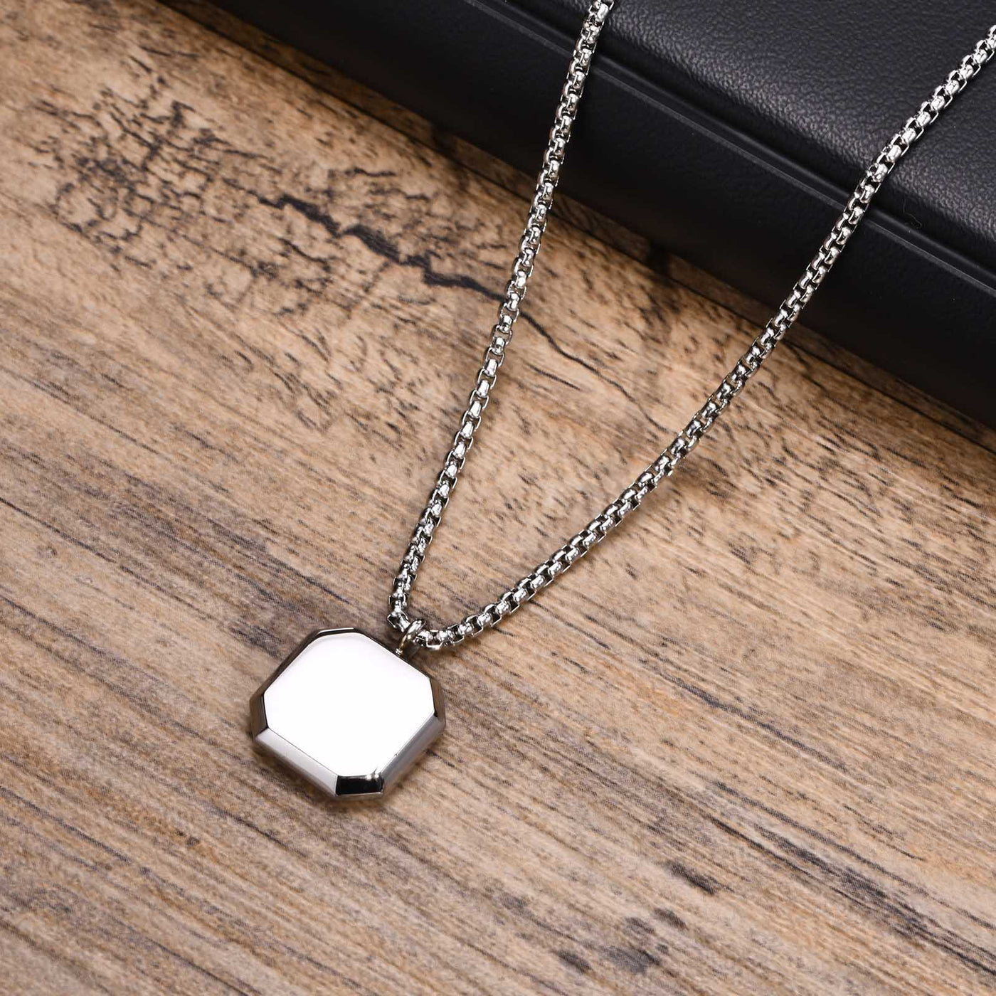 Olivenorma Square Pendant Men Long Sweater Chain Necklace