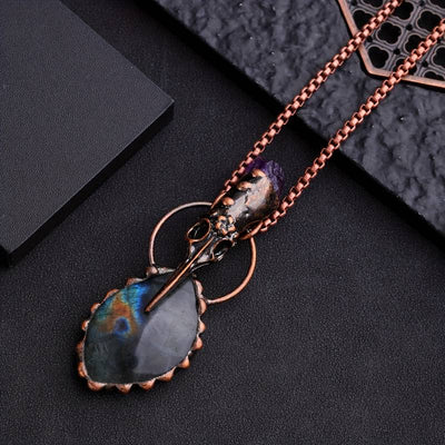 Olivenorma Copper Hummingbird Head Amethyst Labradorite Gemstone Necklace