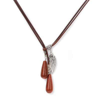 Olivenorma Leather Rope Wings Natural Stone Drop Pendant Necklace