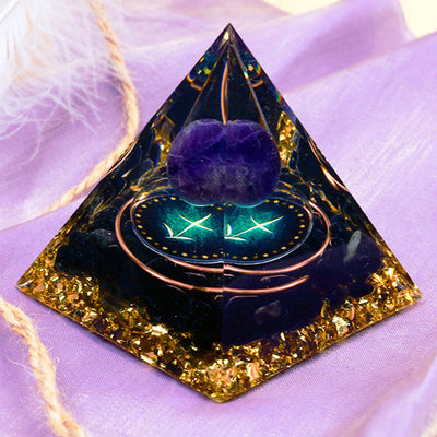 Olivenorma Amethyst Sphere With Obsidian Zodiac Sagittarius Orgone Pyramid