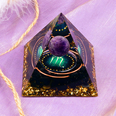 Olivenorma Amethyst Sphere With Obsidian Zodiac Scorpio Orgone Pyramid