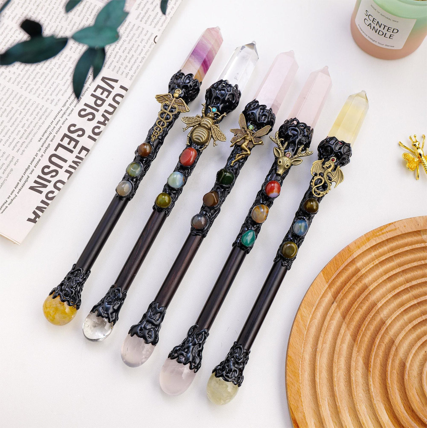 Olivenorma Natural Stone Magic Column Cosplay Halloween Crystal Wands