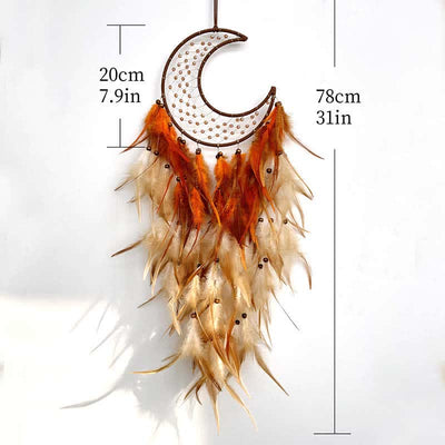 Olivenorma Woven Moon Contrasting Color Feather Dream Catcher