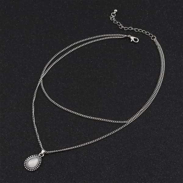 Olivenorma Drop Shape Moonstone Double Choker Necklace