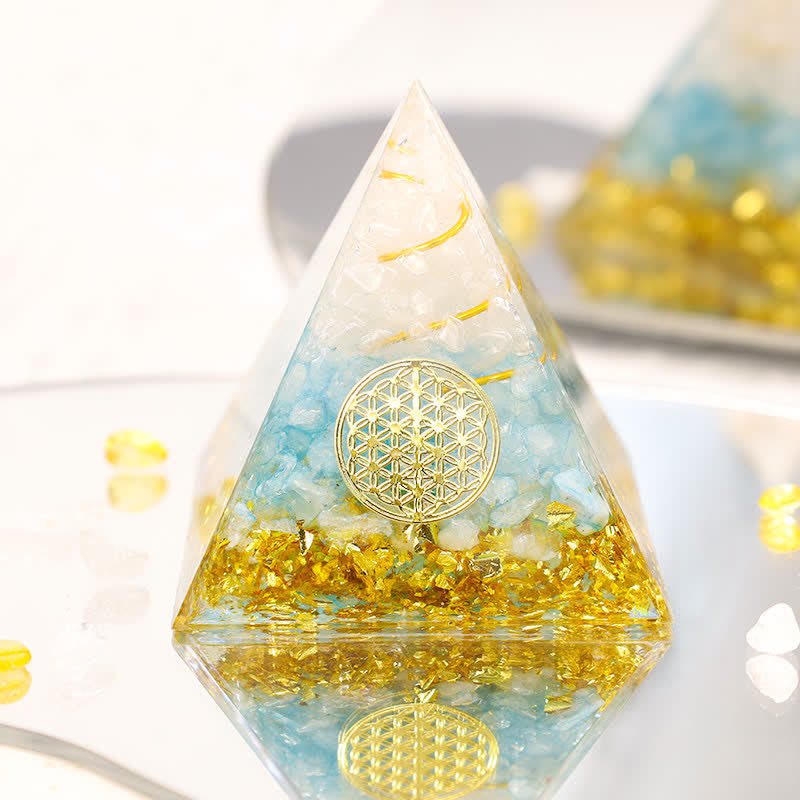 Olivenorma Moonstone Flower Of Life Orgone Pyramid